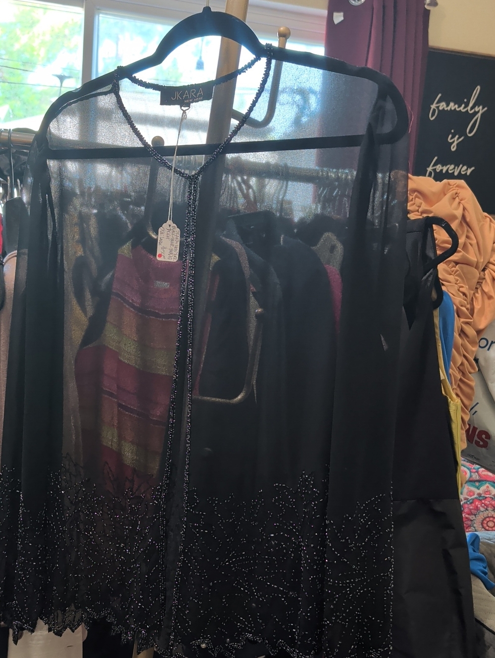 J Kara Black Sheer Beaded Overlay Top